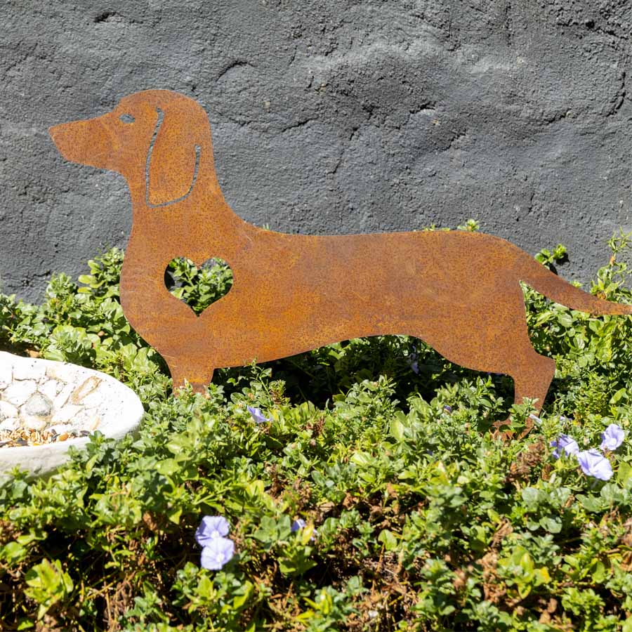 Dachshund Lasercut Garden Stake - Rust