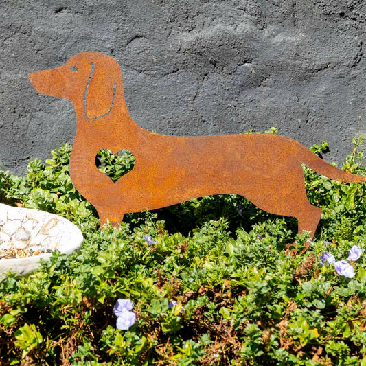 Dachshund Lasercut Garden Stake - Rust