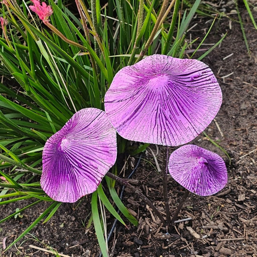 Triple Purple Enchanted Mushroom Stake