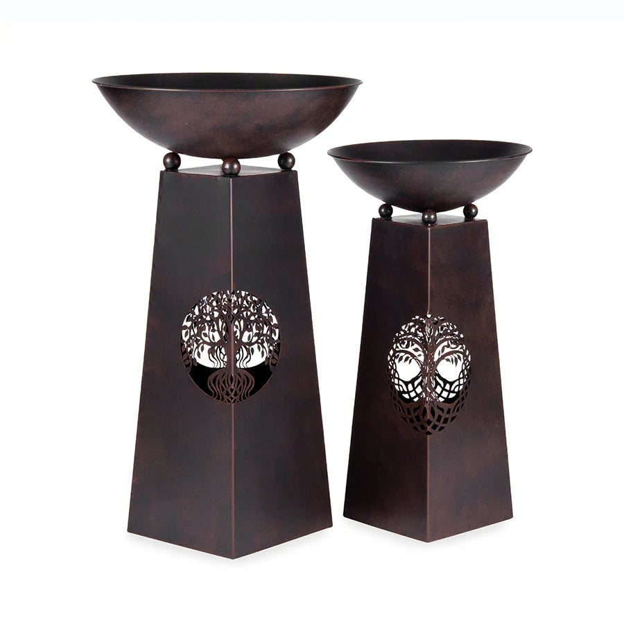 Tree of Life Bird Bath / Fire Bowl - Smooth Brown 2pc SET