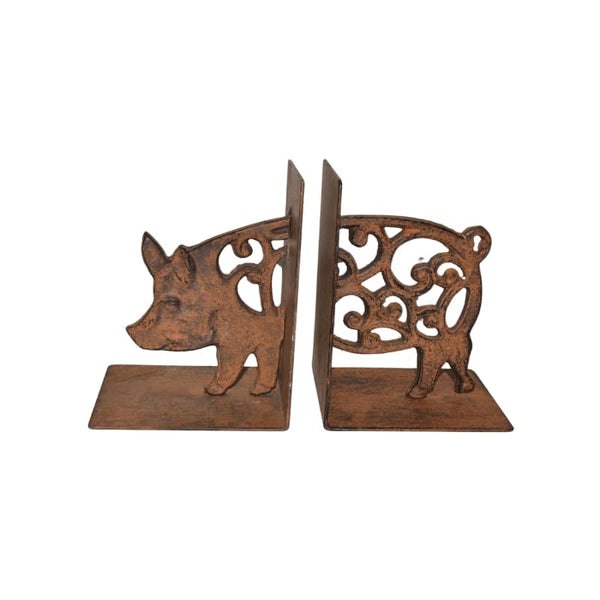 Cast Iron Pig Bookend Set