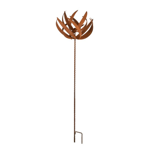 Rust Lotus Wind Spinner | Sculptural Metal Garden Art for Outdoor Spaces