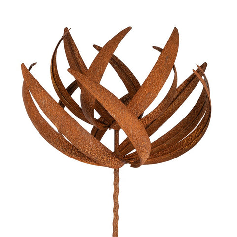 Rust Lotus Wind Spinner | Sculptural Metal Garden Art for Outdoor Spaces