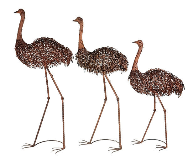 Ostrich Family Garden Statues Set/3