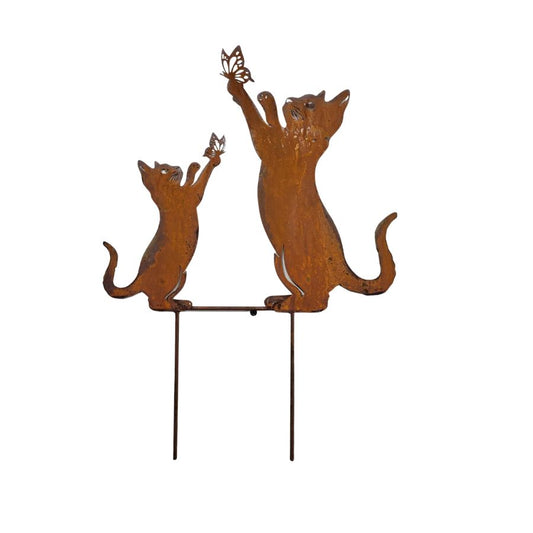 Cat & Kitten Garden Stake - Rust