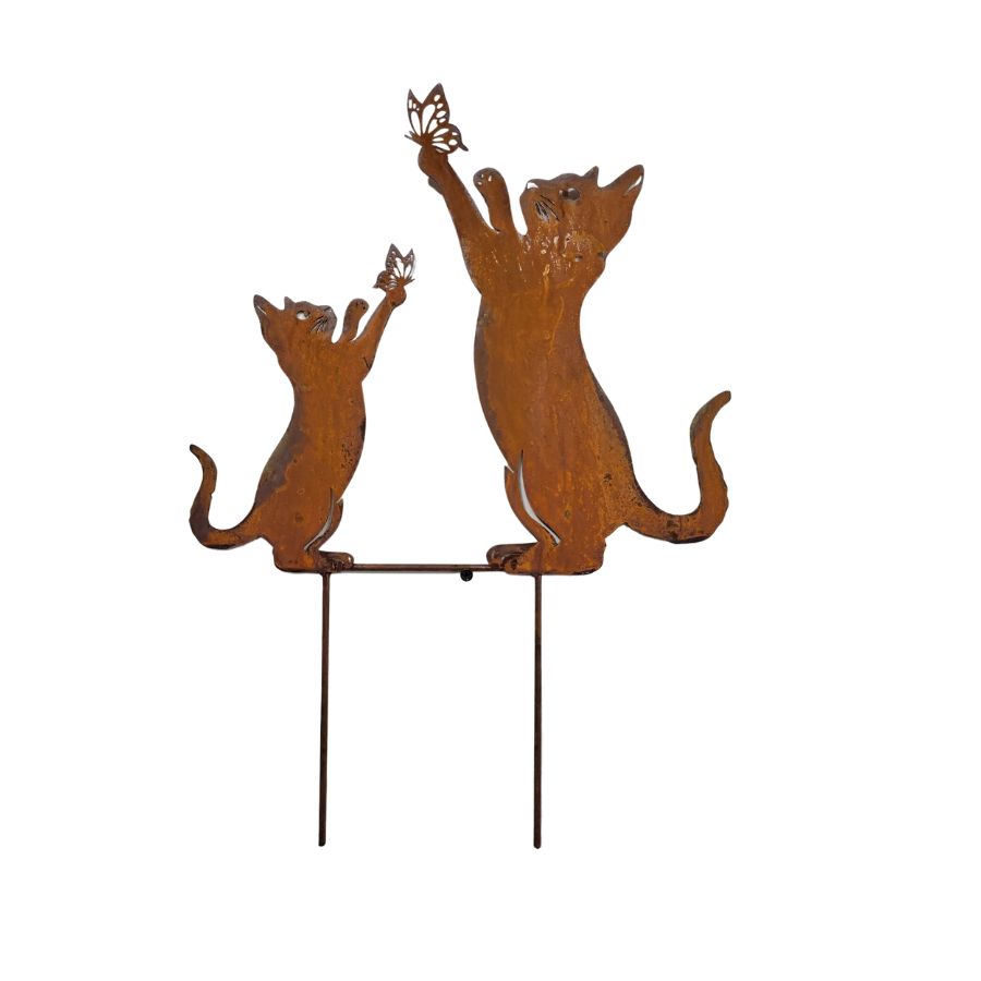 Cat & Kitten Garden Stake - Rust
