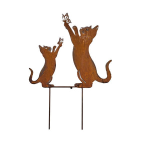 Cat & Kitten Garden Stake - Rust