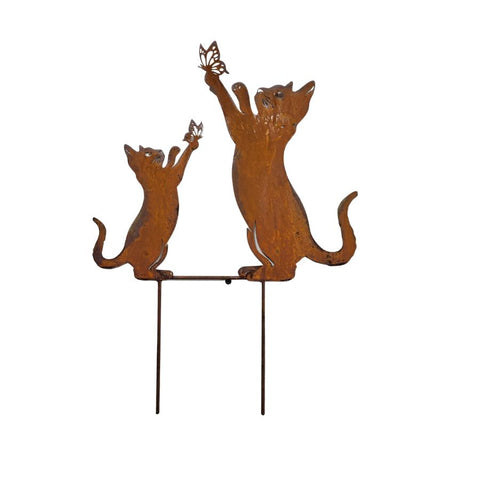 Cat & Kitten Garden Stake - Rust