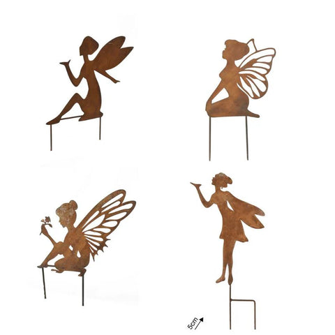 Rusty Fairy Garden Stakes - Set/4
