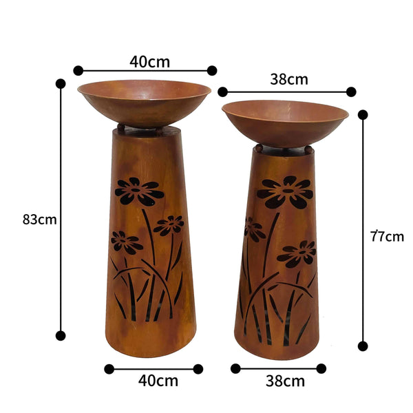 Round Pillar Rust ‘FLOWER’ Planters Set/2