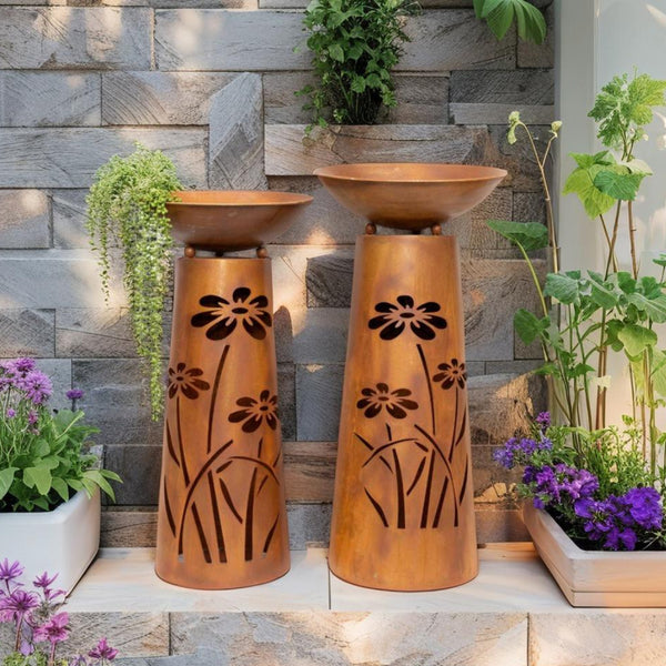 Round Pillar Rust ‘FLOWER’ Planters Set/2