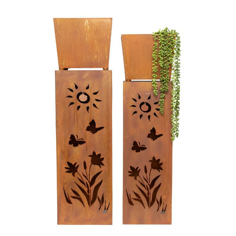 Square Pillar Rust ‘SUNSHINE’ Planters Set/2