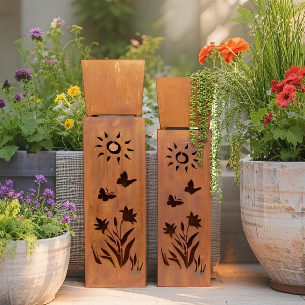 Square Pillar Rust ‘SUNSHINE’ Planters Set/2