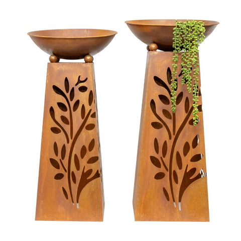 Tapered Pillar Rust ‘LEAVES’ Planters Set/2