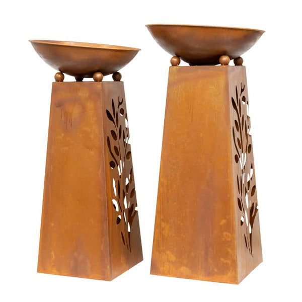 Tapered Pillar Rust ‘LEAVES’ Planters Set/2