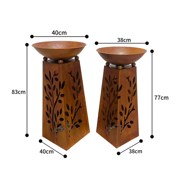 Tapered Pillar Rust ‘LEAVES’ Planters Set/2
