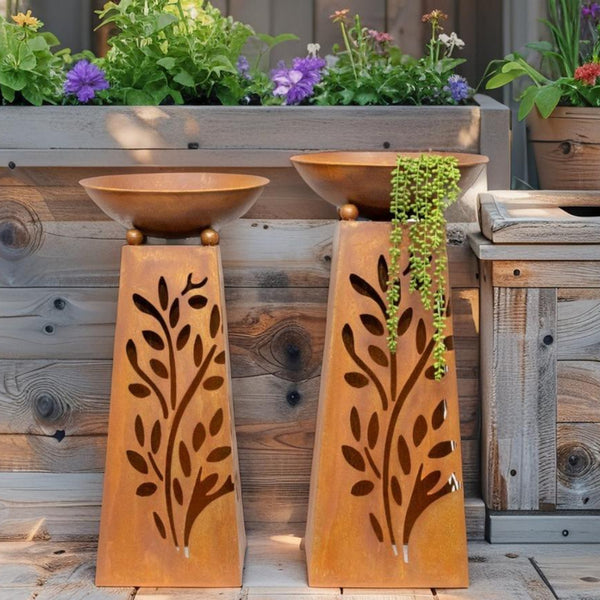 Tapered Pillar Rust ‘LEAVES’ Planters Set/2