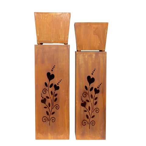 Square Pillar Rust ‘HEARTS’ Panters Set/2