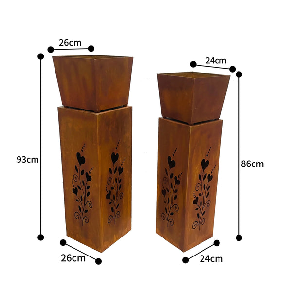Square Pillar Rust ‘HEARTS’ Panters Set/2