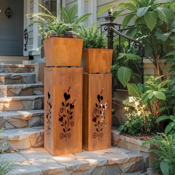 Square Pillar Rust ‘HEARTS’ Panters Set/2