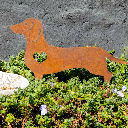 Dachshund Lasercut Garden Stake - Rust