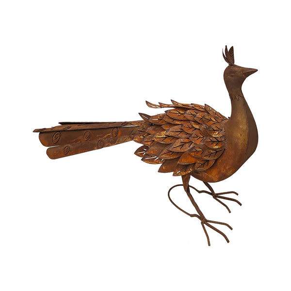 Large Rust Peacock Sculpture