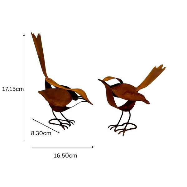 Decorative Bird Garden Ornament - Rust Set/2