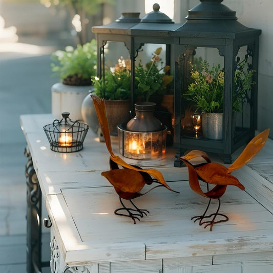 Decorative Bird Garden Ornament - Rust Set/2