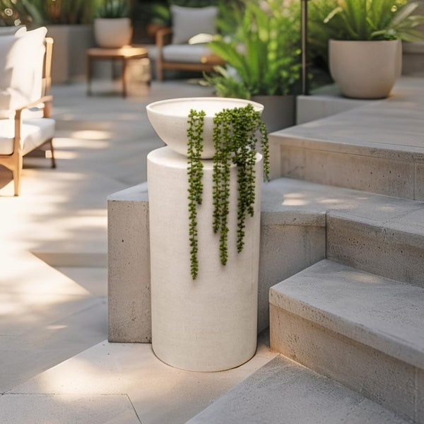 Distressed White Metal Pillar Planter