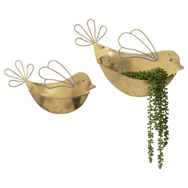 Lustre Gold Bird Planter Set/2