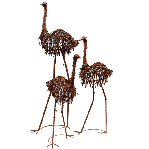 Ostrich Family Garden Statues Set/3