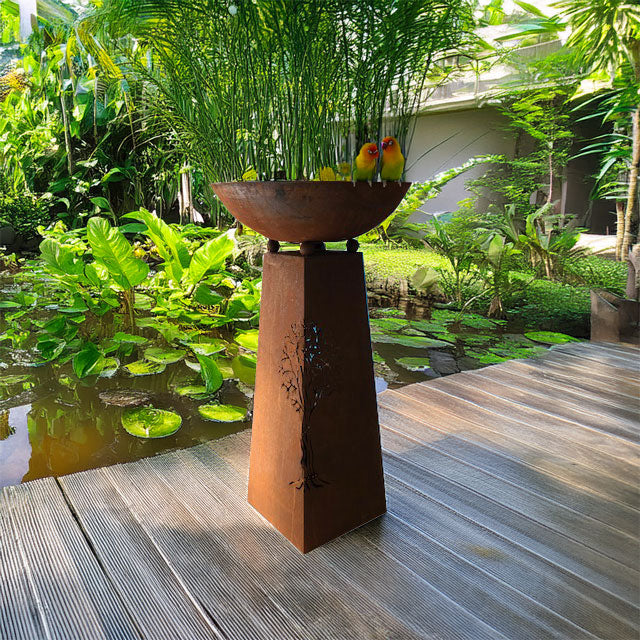 Rust Metal Tree of Life Bird Bath / Fire Bowl - LARGE