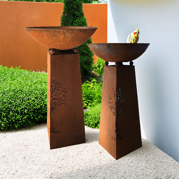 Rust Metal Tree of Life Bird Bath / Fire Bowl - 2pc SET