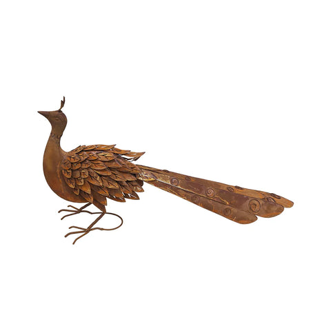 Large Rust Peacock Sculpture