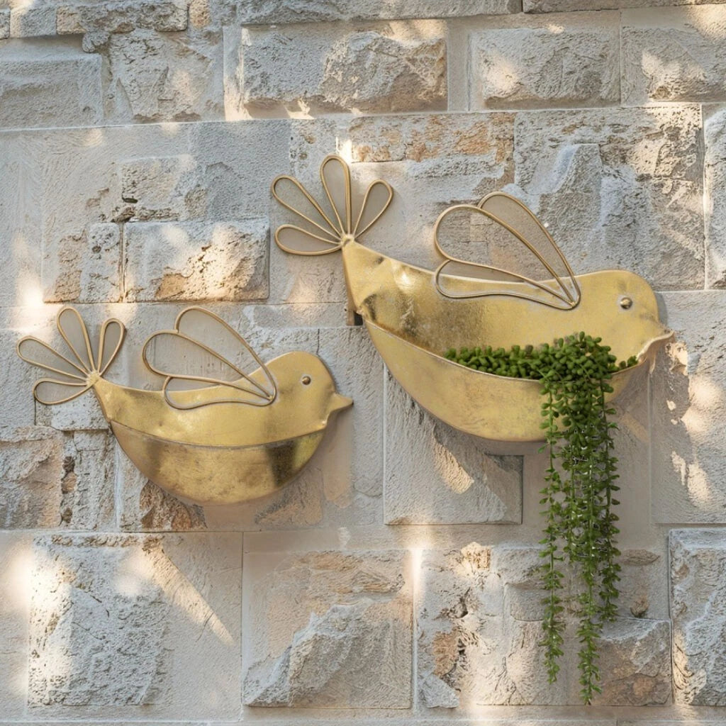 Lustre Gold Bird Planter Set/2