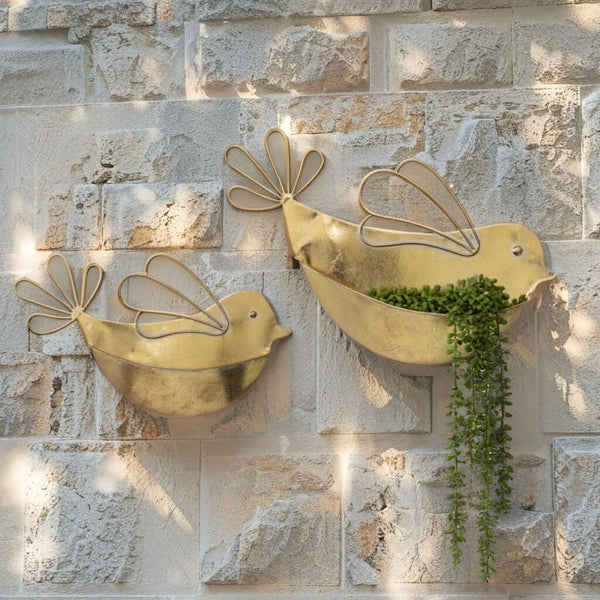 Lustre Gold Bird Planter Set/2