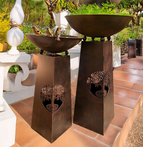 Tree of Life Bird Bath / Fire Bowl - Smooth Brown SMALL