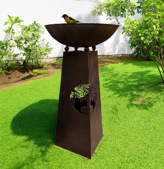 Tree of Life Bird Bath / Fire Bowl - Smooth Brown LARGE