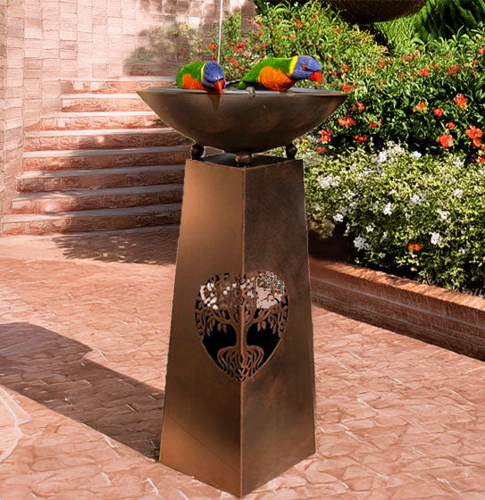 Tree of Life Bird Bath / Fire Bowl - Smooth Brown SMALL