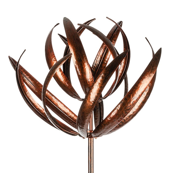 Bronze Lotus Garden Wind Spinner | Large Outdoor Metal Ornament