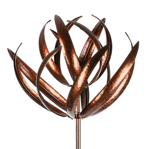Bronze Lotus Garden Wind Spinner | Large Outdoor Metal Ornament