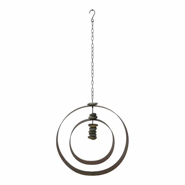 Rust Iron Hanging Serenity Circle w/Stones