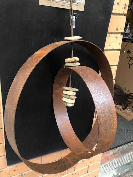 Rust Iron Hanging Serenity Circle w/Stones