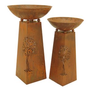 Rust Metal Tree of Life Bird Bath / Fire Bowl - 2pc SET