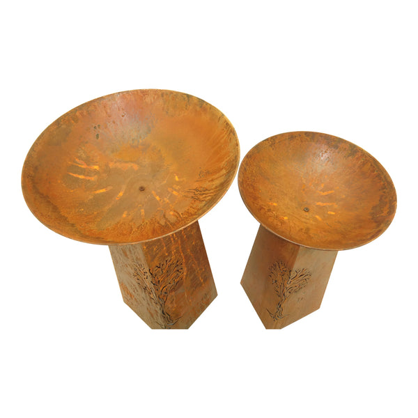 Rust Metal Tree of Life Bird Bath / Fire Bowl - 2pc SET